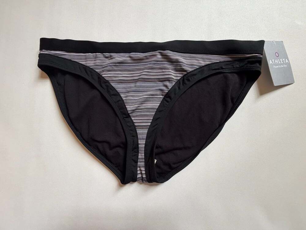 NWT Athleta Womens XL Black Striped Bikini Bottom Swim Bathing Suit